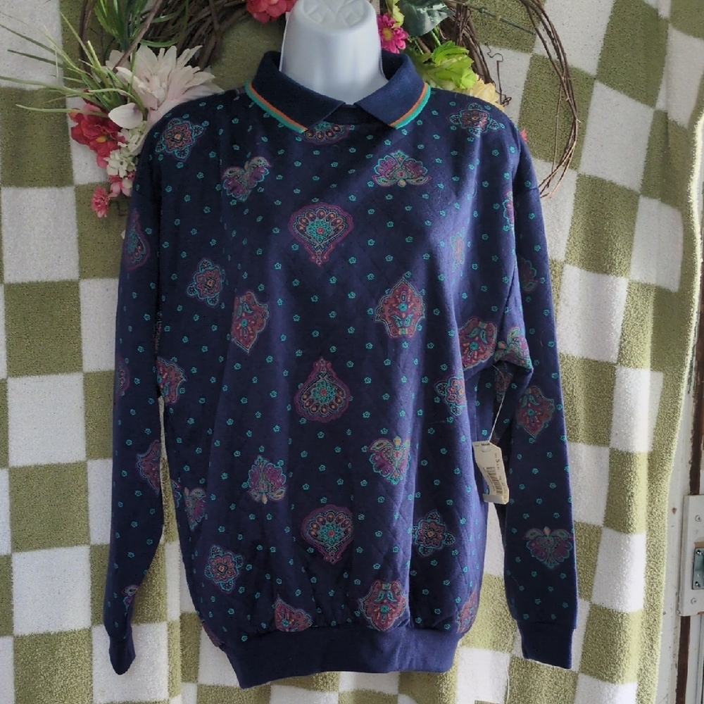 Women's vintage gitano Blue  Patterned Sweater
